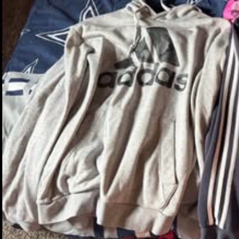 adidas Light Gray Hoodie with Black Trefoil